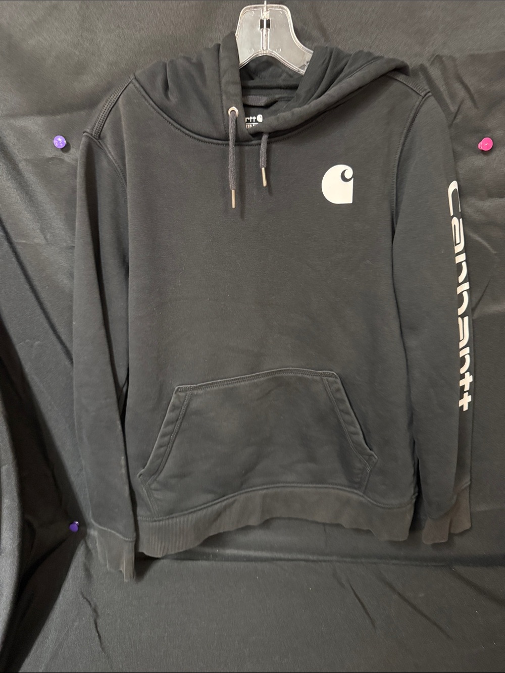 Carhartt Men's Black Crewneck Hoodie with White Logo